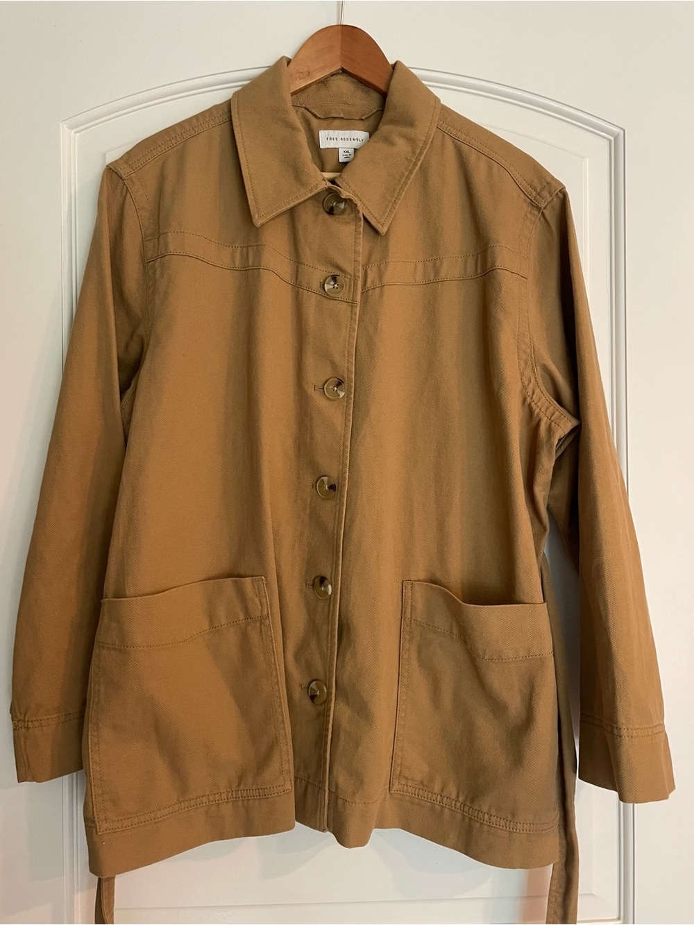 Free Assembly Brown Women's Collared Belted Fatigue Jacket Button Pockets XXL